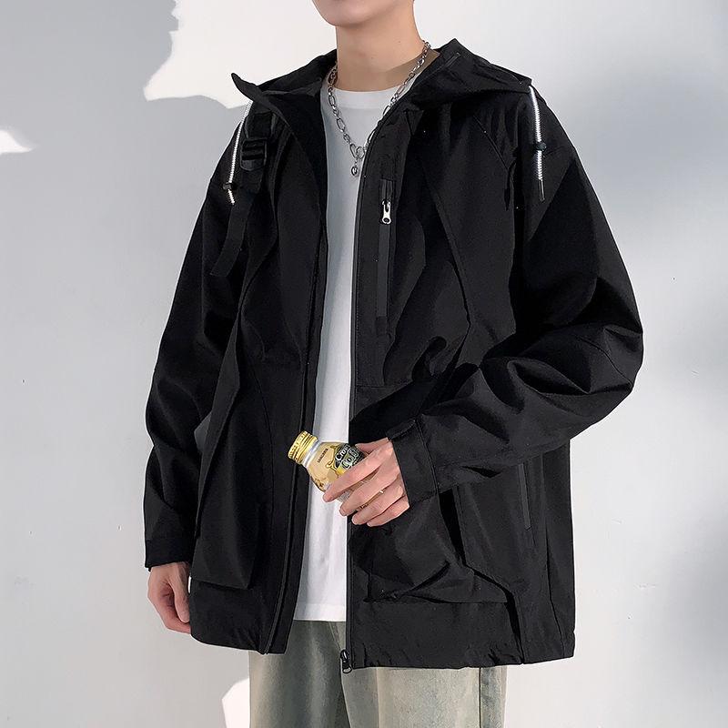 Men's Plus Size 8XL Hooded Waterproof Spring and Autumn Loose Windproof Jacket Outdoor Casual Jacket Tooling