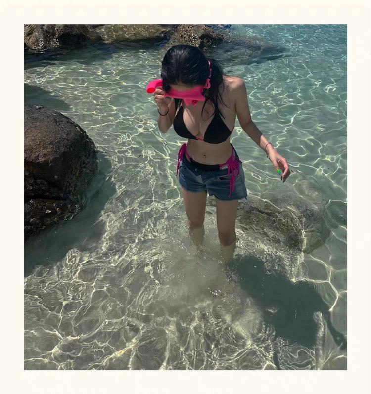 Thailand 2024 Color Block Women's Split Bikini Halter Tie-Up for Hot Springs