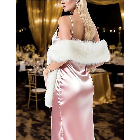 178*15cm Double-Sided Plush Women's Faux Fur Collar Scarf Wrap Winter Neck Warmer Collar Ladies White Scarf
