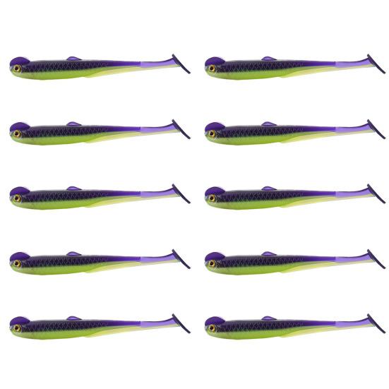 

10 шт. Рыболовные приманки Мягкие приманки Реалистичный вид Естественная игра T-хвост фиолетовый/зелёный