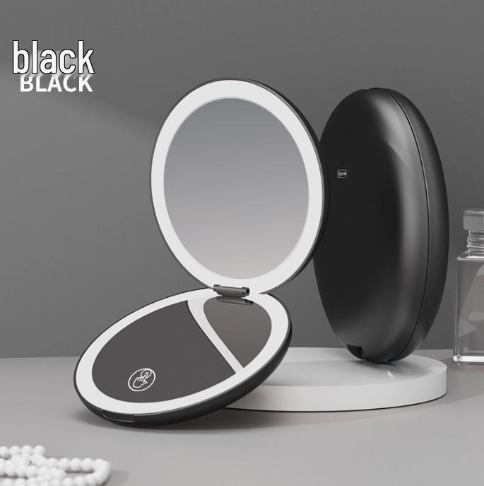 Compact Rechargeable Cosmetic Bag with LED and Foldable Handheld Makeup Mirror for Female Students