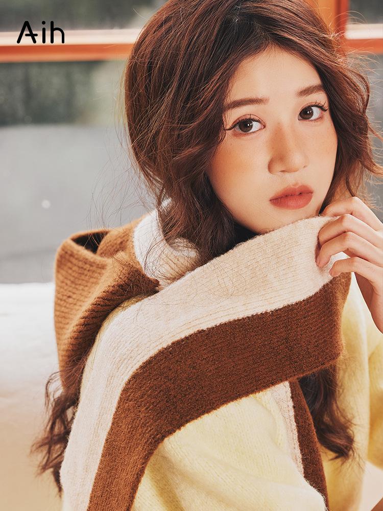 Autumn and winter new hats, scarves, integrated warmth, ear protection, scarves, cycling windproof hats, women's knitted hooded color matching