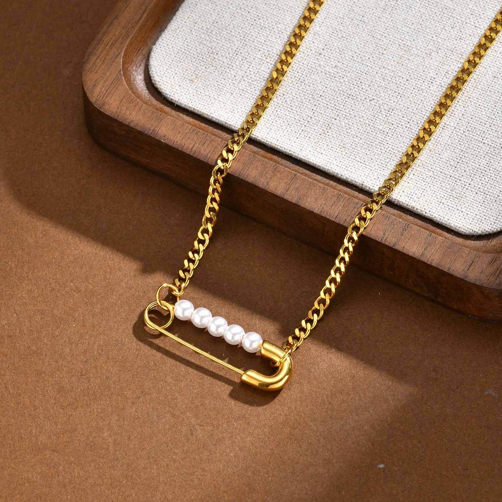 Niche Design Pin Pearl Necklace French Trend Fashion Stainless Steel Collarbone Chain Female Nc-2563