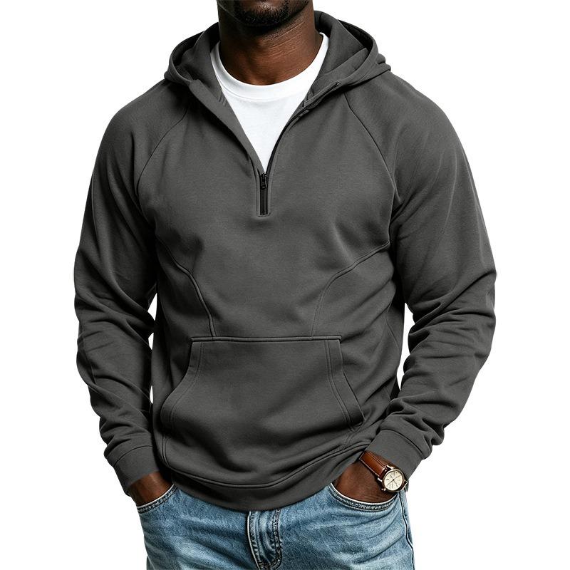 Men S Half Zip Hooded Fleece Lined Loose Fit Spliced Knit Sweatshirt
