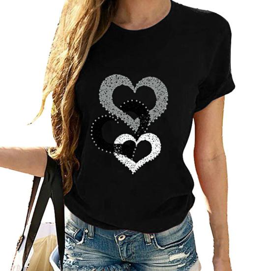 Dívčí triko s kulatým výstřihem, krátkým rukávem, odolné vůči oděru, ležérní legrační potisk srdce, svetr Top Streetwear