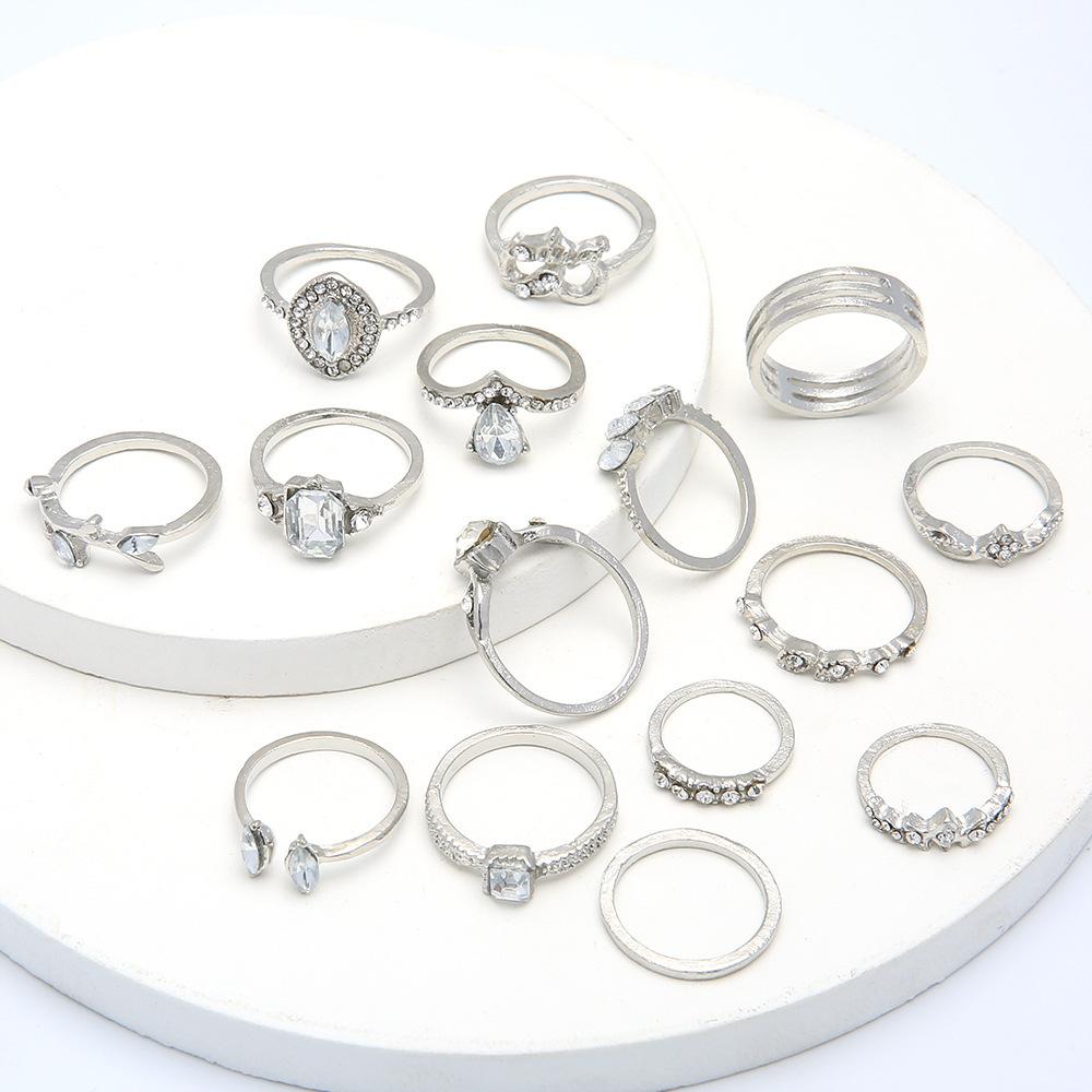 New Open Water Drop Joint Ring Hollow Love Ring 15 Piece Set Ring Jewelry