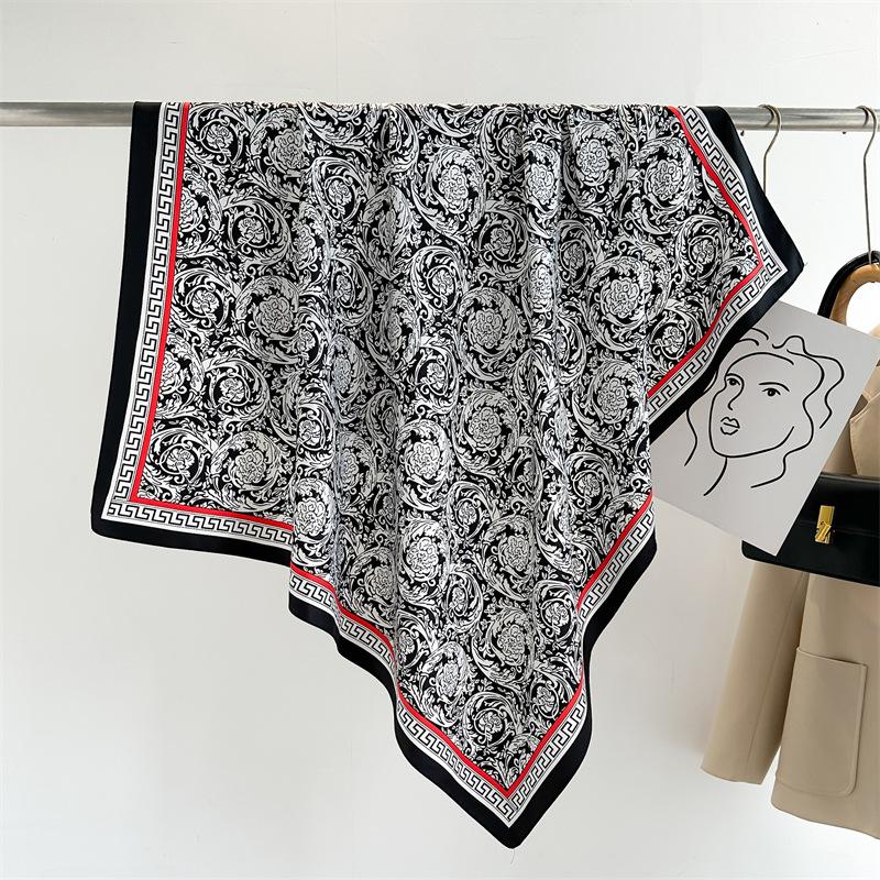 90x90cm Square Silk Scarf For Women Satin Hijab Handkerchief Printed Female Head Bandana Small Silk Hair Band Scarf Tie Bag