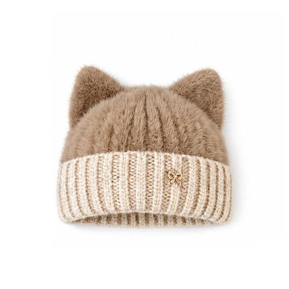 Cat Ear Shape Cat Ear Beanie Knitted Yarn Knitted Cat Hat New Knit Beanie Women's Winter Hat