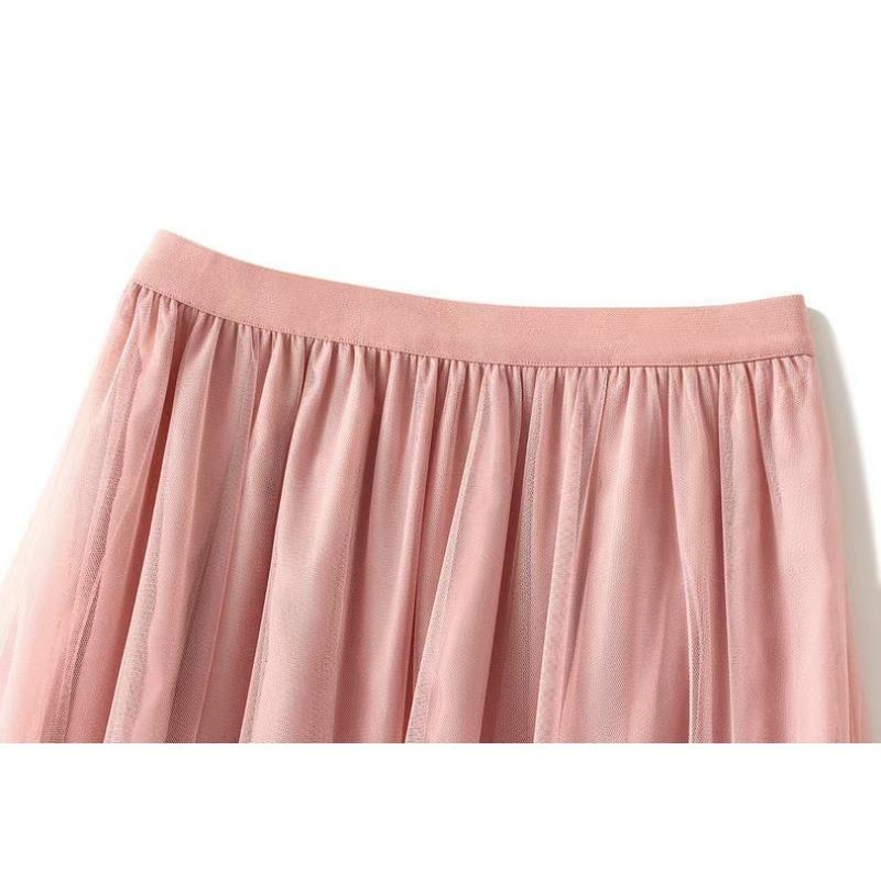 Sentido del Diseño Oscilante de Falda Bustier de Tul Nueva Falda Delgada de Cintura Alta Esponjosa Sentido Drapeado de Temperamento Falda Bustier