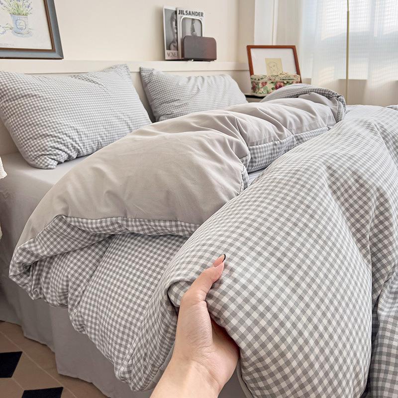 Class A Maternal And Infant Grade Knitted Cotton Double-Layer Yarn Four-Piece Set Simple Floral Bed Sheet Quilt Cover Dormitory 3Pcs Set Factory