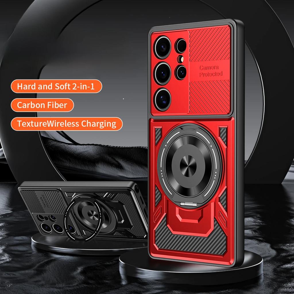 Hard Soft Phone Case for Samsung Galaxy S25 S24 Ultra S23 Plus S21 FE A06 A56 A36 A26 A35 A25 Rotating Bracket Protective Cover