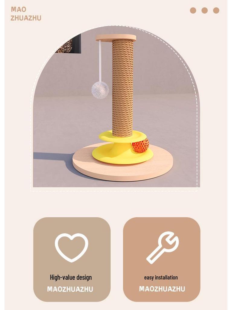 Vertical Sisal Cat Scratch-Resistant Post with Cat Teaser Toy for Self-Amusement and Boredom Relief