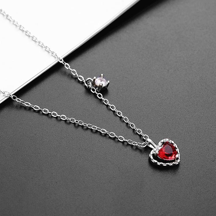 925 Sterling Silver Luxury Quality Jewelry Red Heart Necklaces With Pendant For Women Accessories Wholesale Jewellery Argent 925