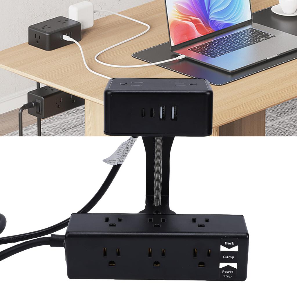 Dual Layer Desk Clamp Power Strip 12A 1500W 13 AC Outlets 2 USB A 2 USB C Ports Edges Mount Power Strip with 2m Cord for Home