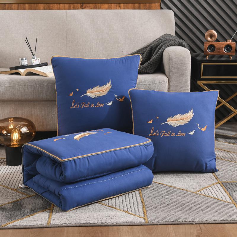 Dual-Use Embroidered Pillow Blanket: Office Nap & Car Cushion Combo