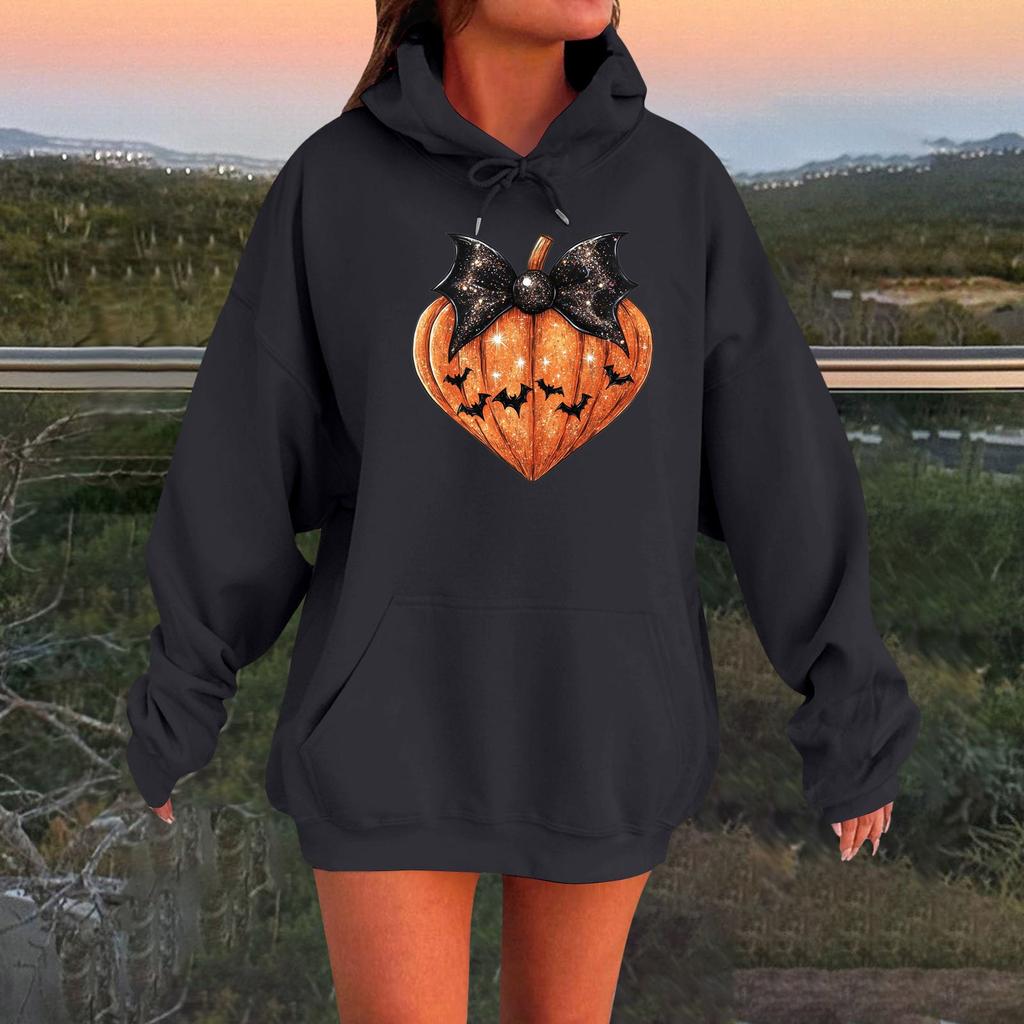 Women's Long-sleeved  Oversized Dropped Shoulder Sleeves Women's Hooded Halloween Print Plush Sweatshirt