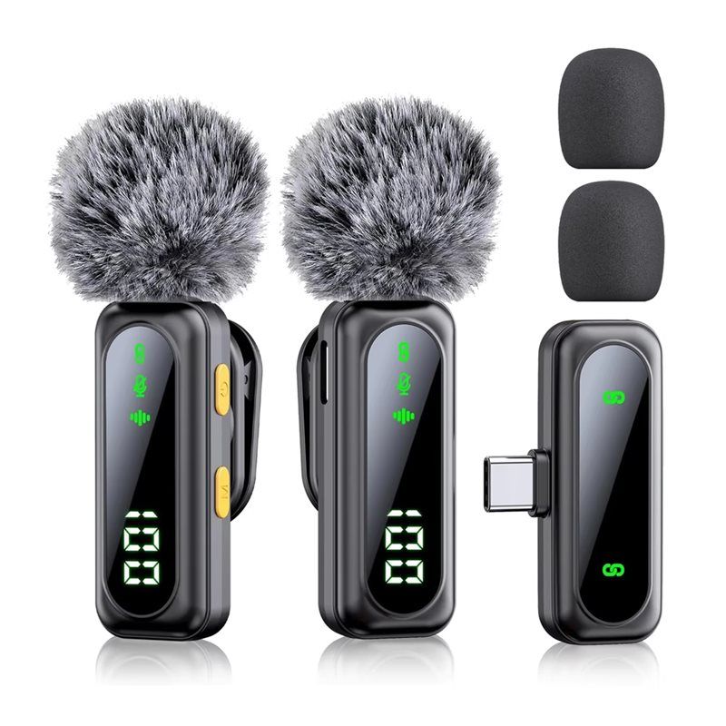 ABNR Professional Wireless Lavalier Microphone System With Smart Noise Reduction LED Power Display For Live Streaming Vlog