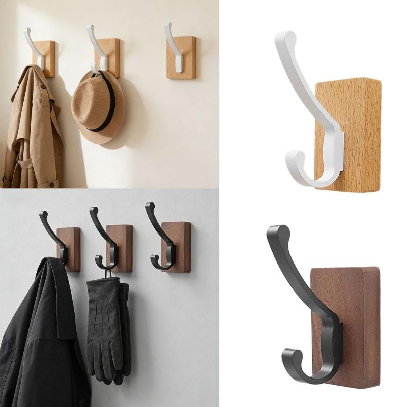 Space Saving Adhesive Hook for Bathroom Door Back Made of Natural Walnuts Wood Drillless Installation for Hanging Items