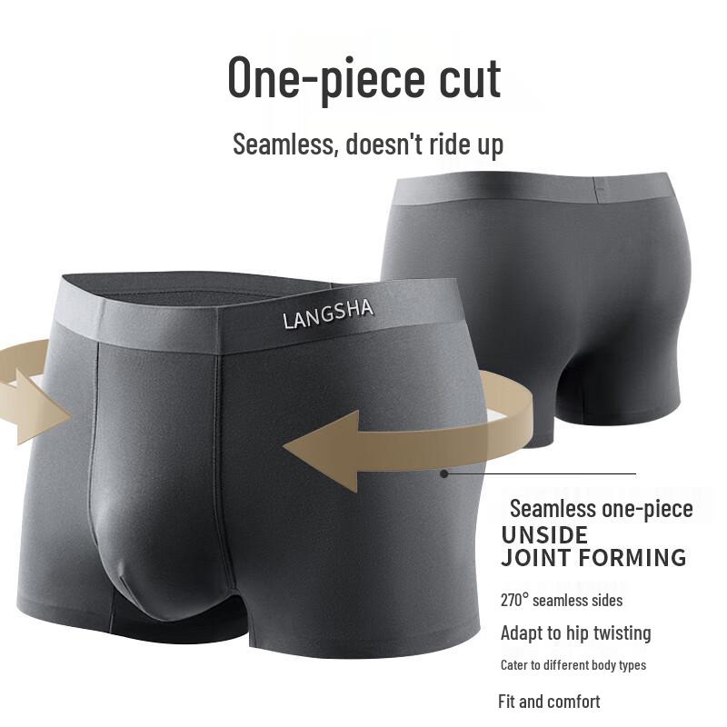 Langsha Men's Modal Antibacterial Seamless Boxer Briefs 3-Pack