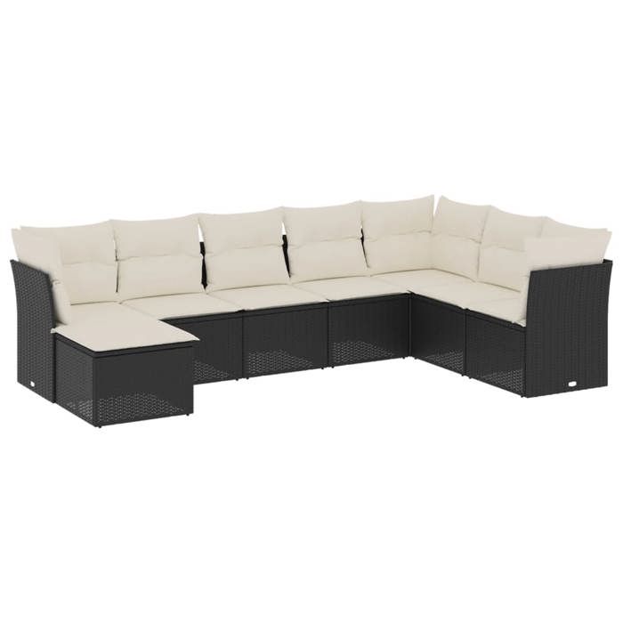 VidaXL Salon de Jardin avec Coussins 8 pcs, Canapés de Terrasse, Ensemble de Meubles de Patio, Mobilier d'Extérieur, Noir 3249885