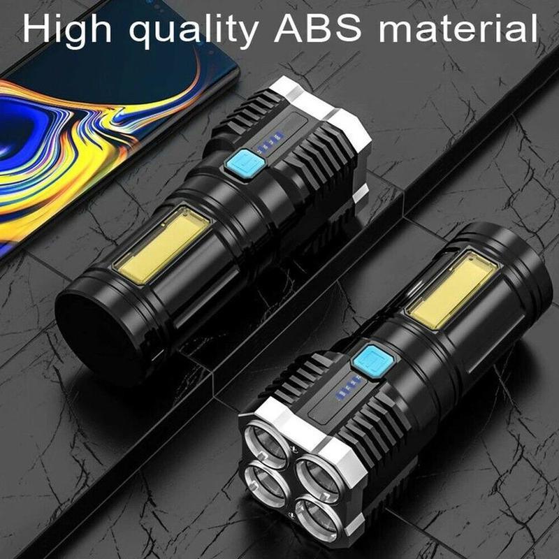 High Power LED Flashlights Camping Torch With 4 Lamp Beads And COB Side Light Rechargeable Portable Hand Lantern 4 Lighting Mode