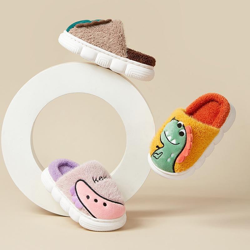 Kinderhausschuhe Indoor Baby Baumwollhausschuhe Herbst und Winter Mittel- und alte Kinder Dinosaurier Niedliche Kinderhausschuhe Mädchen Indoor Schuhe