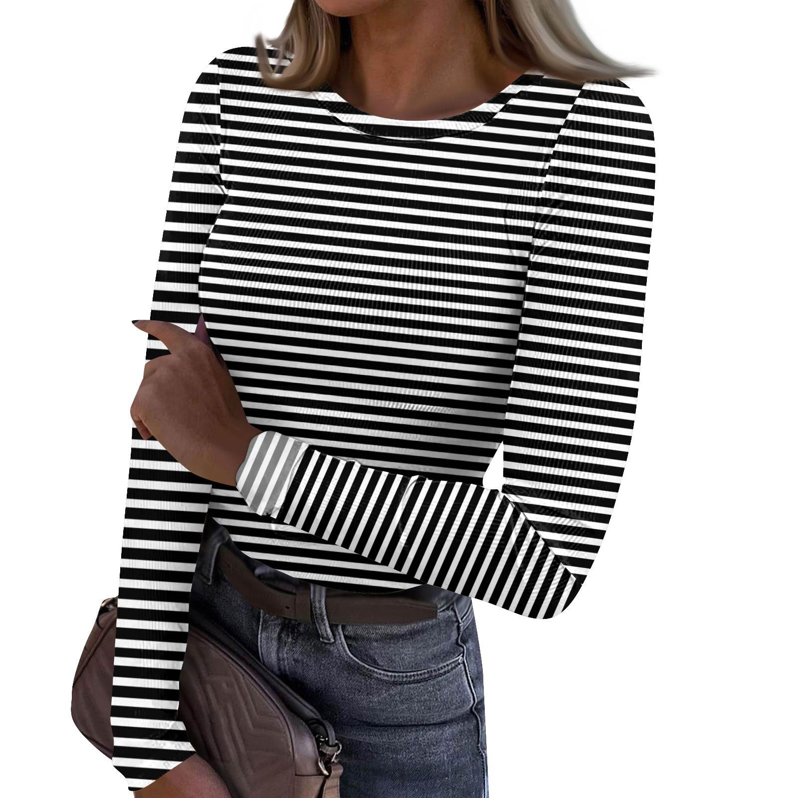 

Женская и зимняя футболка с тонким низом, модная повседневная футболка с градиентным принтом и круглым вырезом, пуловер с длинным рукавом L