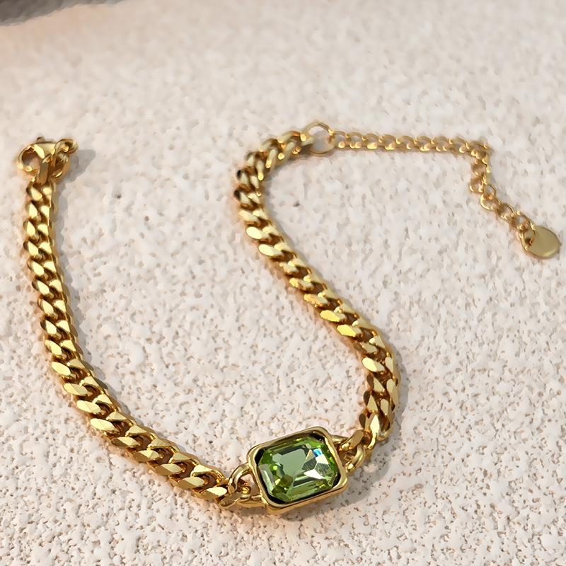 Fashion Gold Plated Stainless Steel Exquisite Versatile Colorful Cubic Zirconia Square Oval Charm Chain Unisex Gift Bracelet