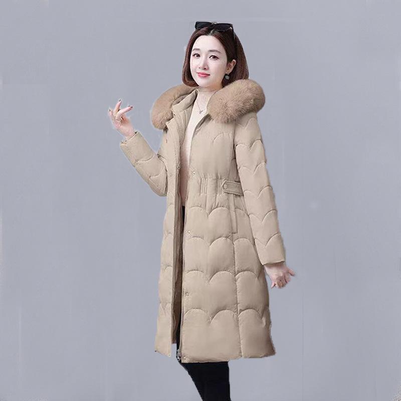 New Cotton-padded Women's Medium and Long Styles, Thickened, Slim, Thin and Warm, Fashionable Big Fur Collar Cotton-padded Women's Clothes