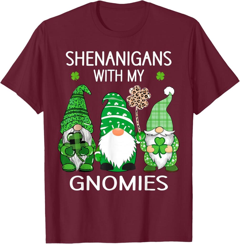 Shenanigans with My Gnomies St Patricks Day Gnomes Graphic Tee Casual Cotton T-Shirt