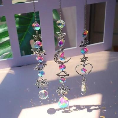 Decorazione Casa Campanellino a Vento di Cristallo Luna Raccogli Sole Prismatica Diamante Ciondolo Raccogli Sogni Inseguitore Arcobaleno Goccia Appesa Decorazione Giardino