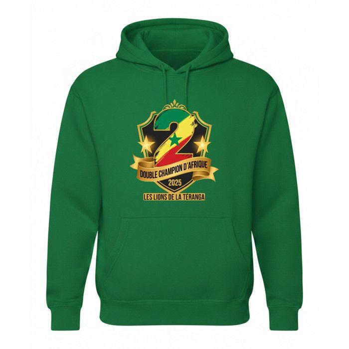 Men's Hoodie Football Inspired Senegal : African Double Champion 2025 - - Green
