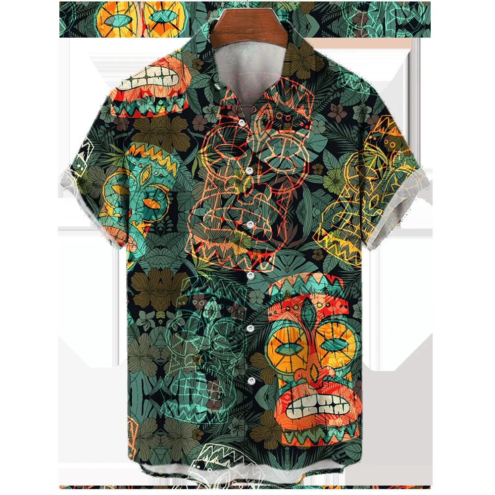 Men's Summer Short Sleeve Hawaiian Shirt Beach Holiday Print Shirt Top 100% Polyester Men's Street Style Short Sleeve Shirt