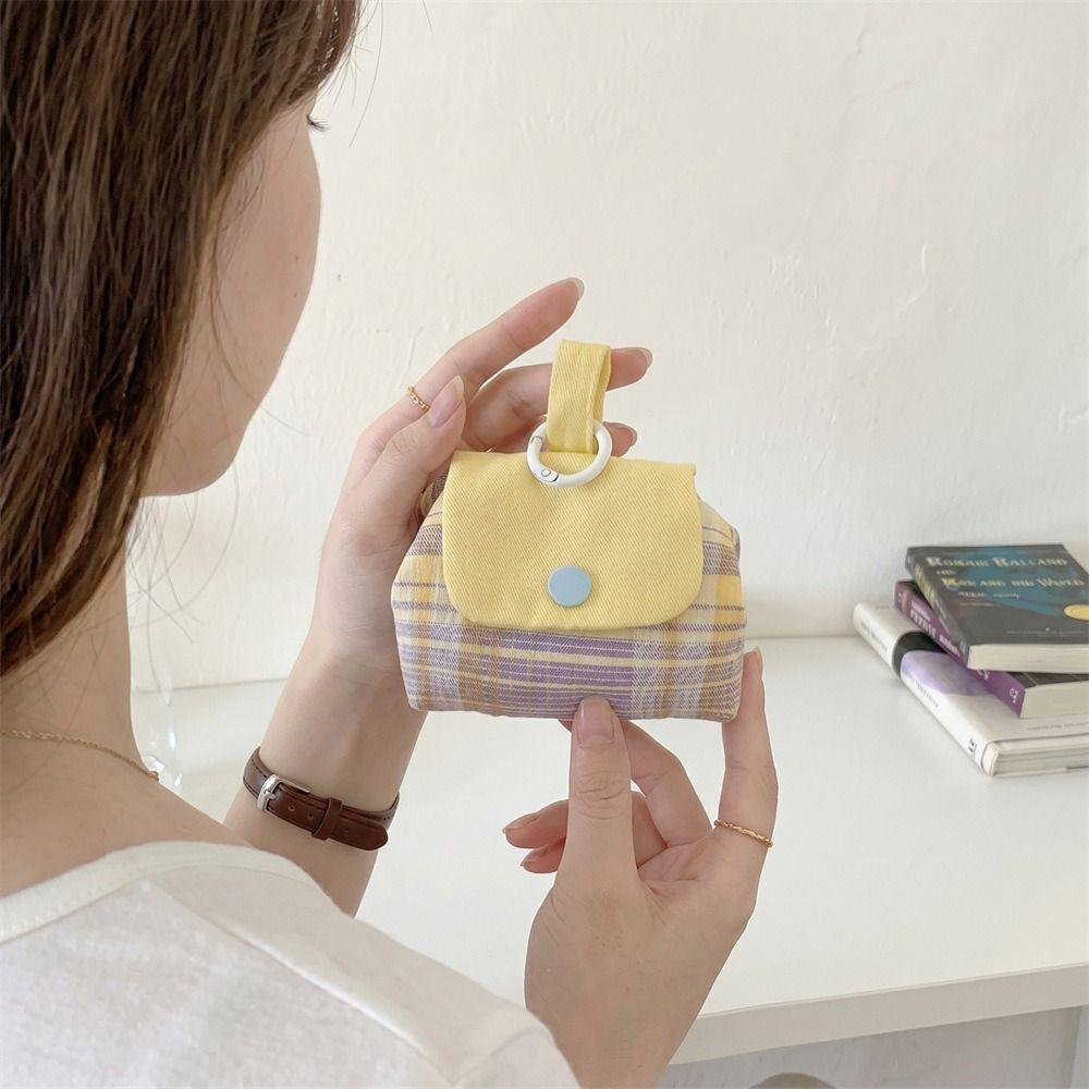 Cute Earphone Bag Plaid Mini Makeup Bag Multifunctional Floral Organizer Bags Student