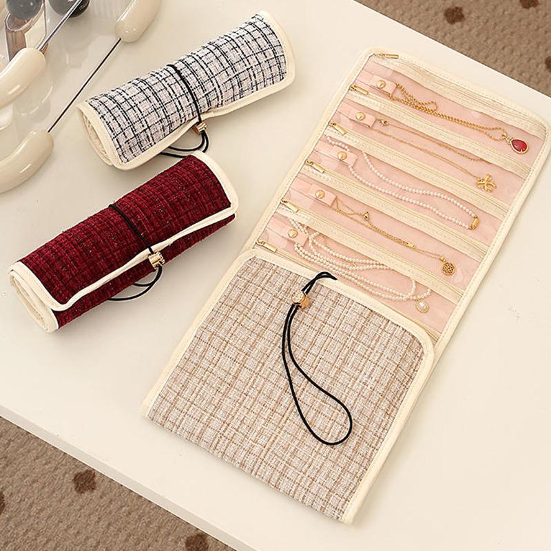 20 Grids Foldable Fashion Portable Jewelry Bag Large Women'S Travel Jewelry Roll Necklace Earring Ring Jewellery Display Storage