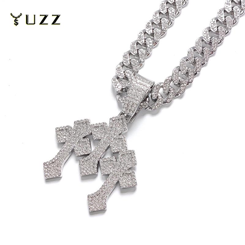 Nuove Collane Ciondolo a Croce Impilate Iced Out per Uomo Con Catena Cubana da 13mm Gioielli a Croce Hip Hop Strass Ciondolo Regalo