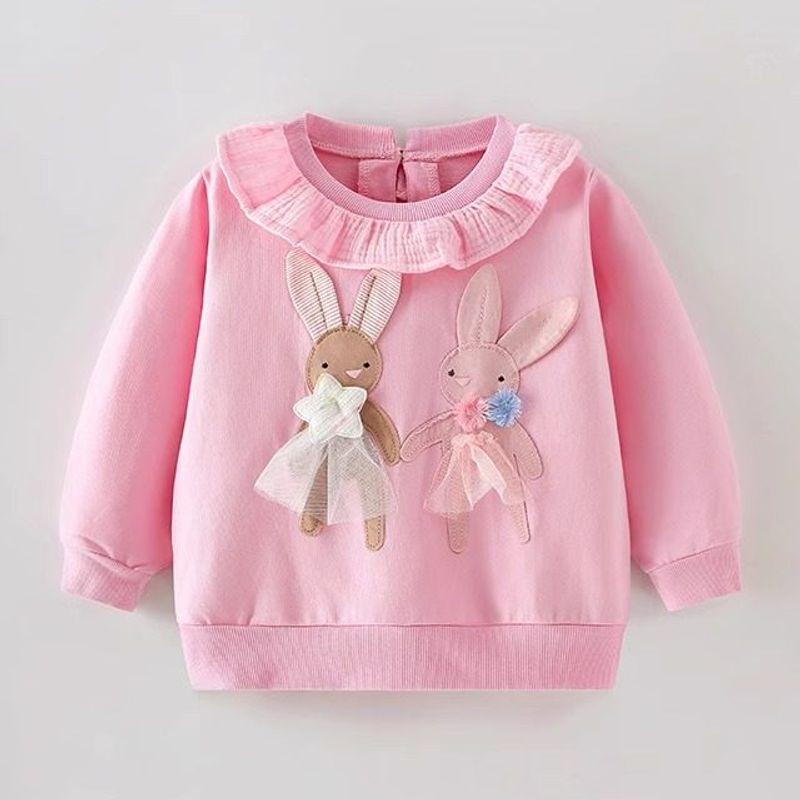 Children's Stylish Tops 2025 New Girls' Skin-Friendly Pure Cotton Sweatshirt Base Shirt Cute Pure Cotton Autumn Wear for Baby Girls