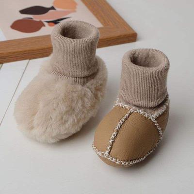 Fur Integrated Baby Shoes and Socks Warm Thick Autumn and Winter Baby Soft Soles Do Not Fall Off Toddler Shoes Newborn 0-6-12