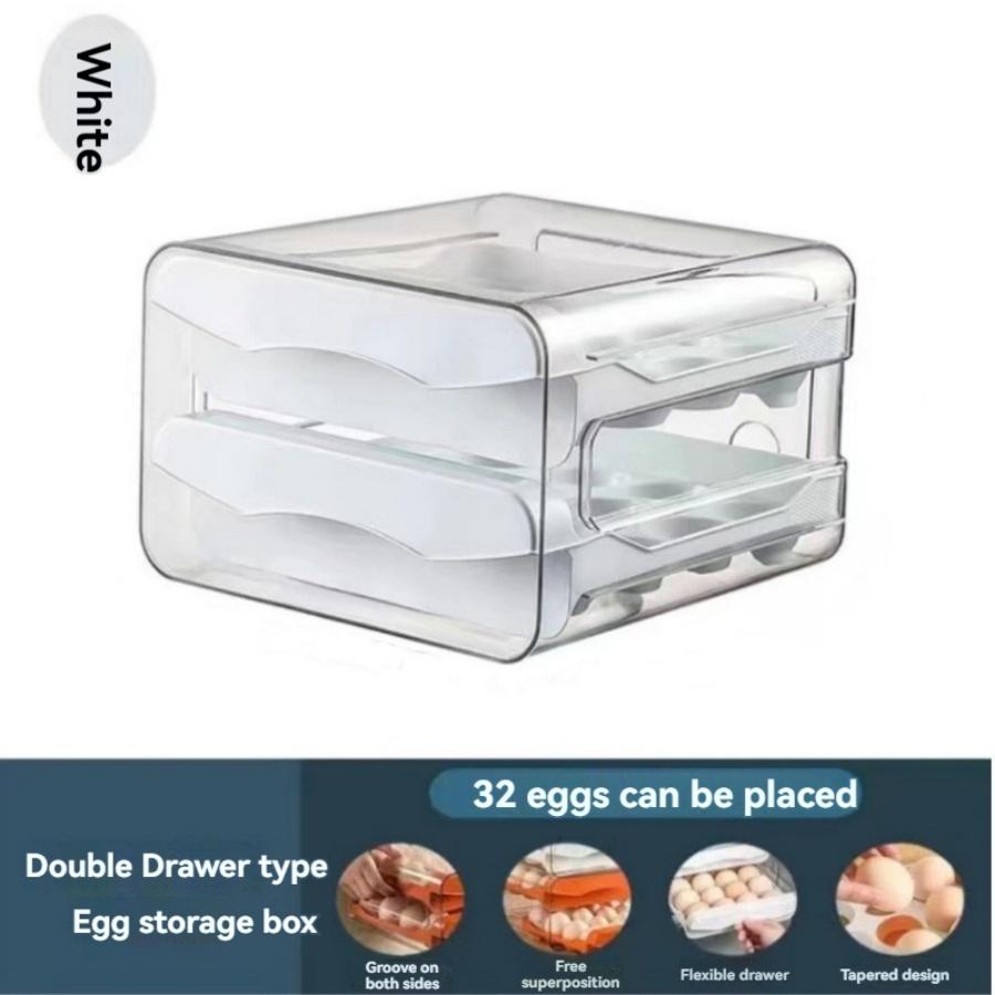 

1Pc Egg Storage Box Refrigerator Drawer-Type Duck Egg Cute Double-Layer Kitchen Organization Fresh-Keeping Egg Box белый