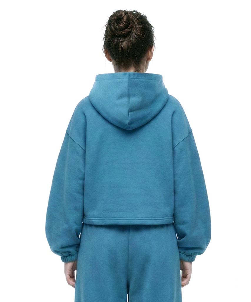 String Oversized Crop Hoodie - Peacock Green