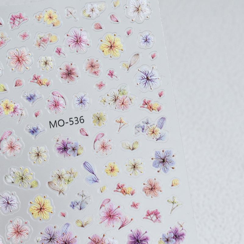3D Embossed Floral Nail Stickers: Colorful Dried Five-Petal Flowers