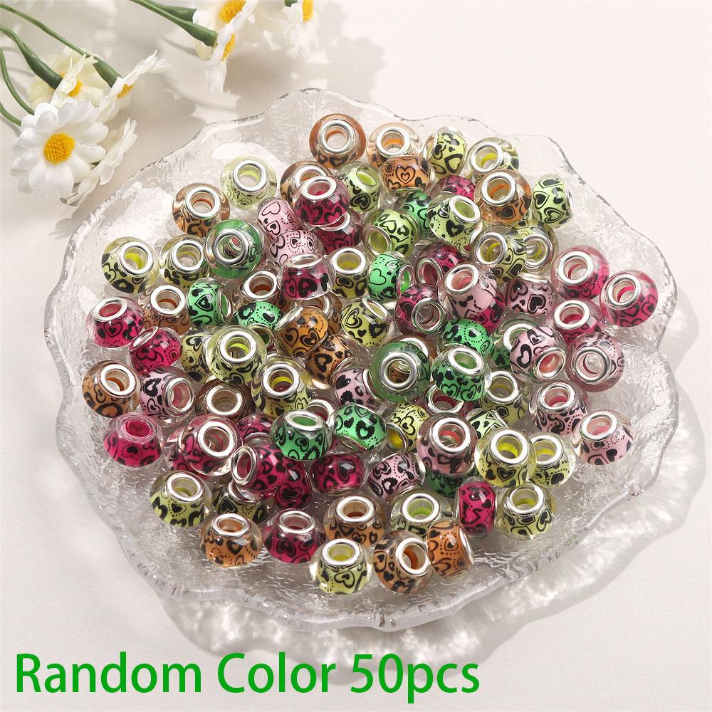 30/50/100pcs Large Hole European Colored Love Resin Beads European Pendant Bracelet Necklace DIY Bracelet Necklace Pen Jewelry Making