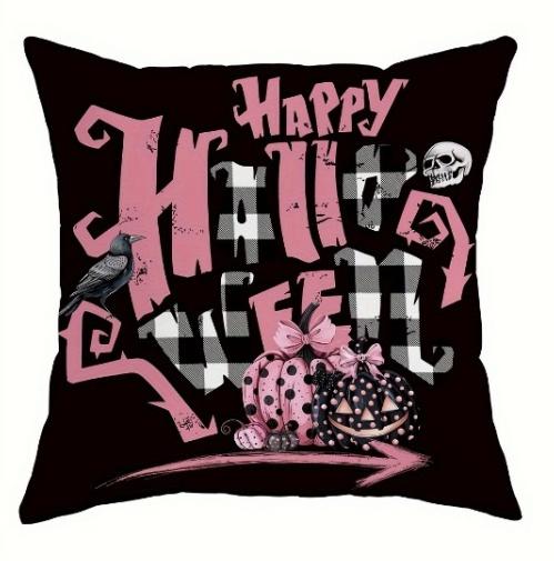 1pc Black Pink Halloween Cushion Cover Pumpkin Printed Washable Cover Halloween Themed Party Living Room Bedroom Decoration