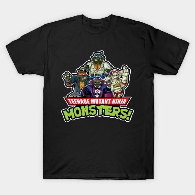 

Men Black Print T-shirt Teenage Mutant Ninja Monsters! No-Cut Transfer Paper Print Cotton Tshirt XL чёрный