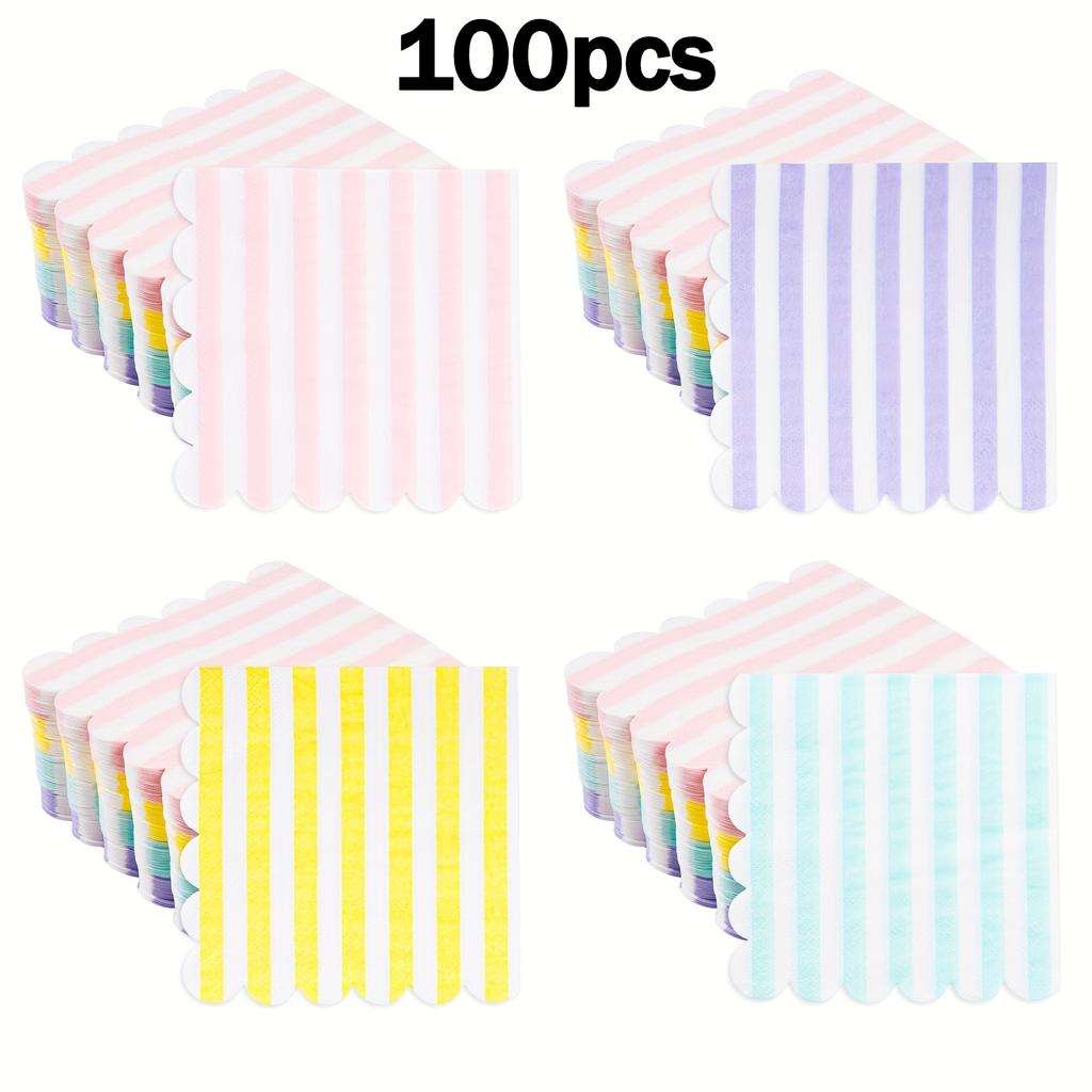 Stripe Napkins Cocktail Napkins with Scalloped Edges Dinner Napkins Disposable Thick Paper for Wedding Dinner Birthday Party