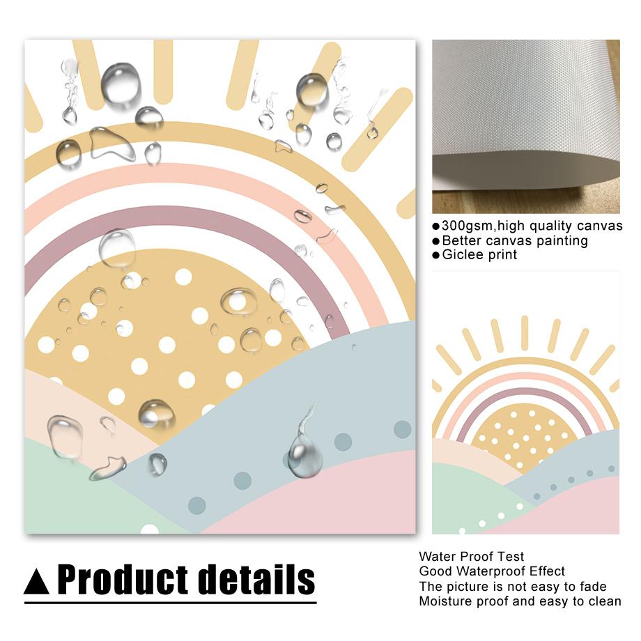 Pink Mountain Sun Rainbow Quote Bohemian Nursery Nordic Posters, Wall Art Canvas Painting Pictures, Perfect for Baby Kids Room