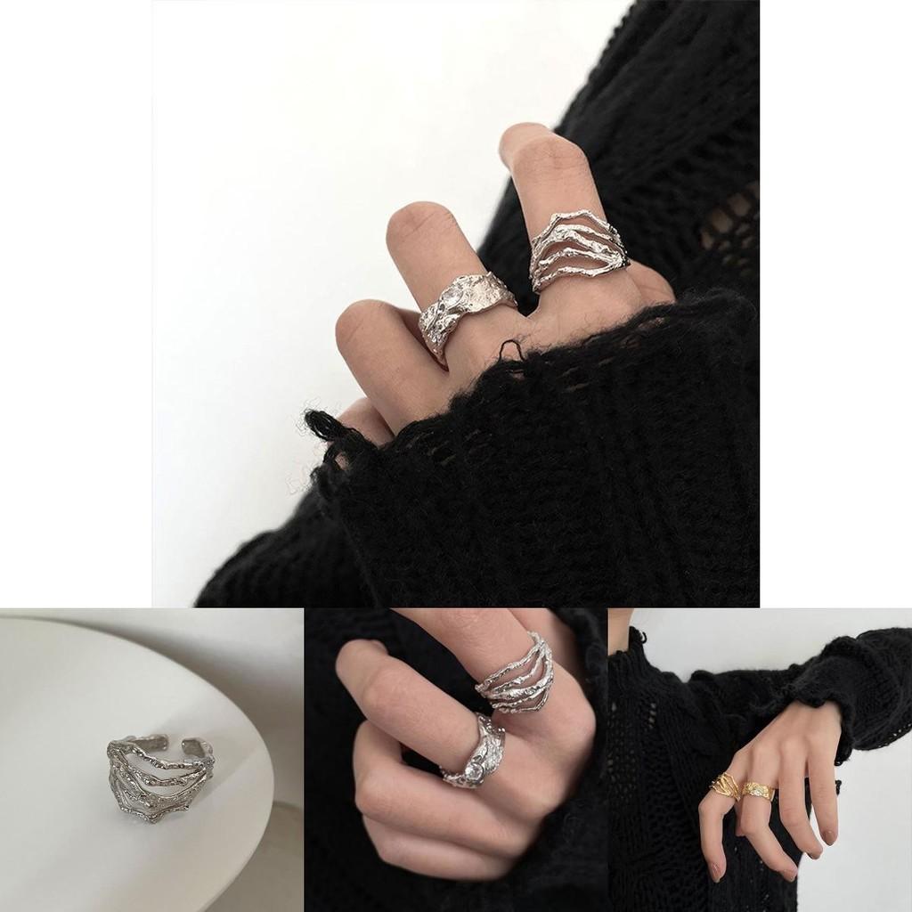 Contemporary Irregular Textured S925 Silver Ring For Women In Trendy Style Geometric