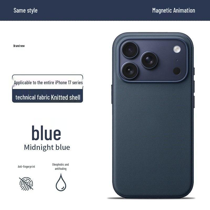 iPhone 17 Pro Max AI Button Tech Fabric Magnetic Phone Case with Animation Cloth Texture iPhone 17 Pro синий