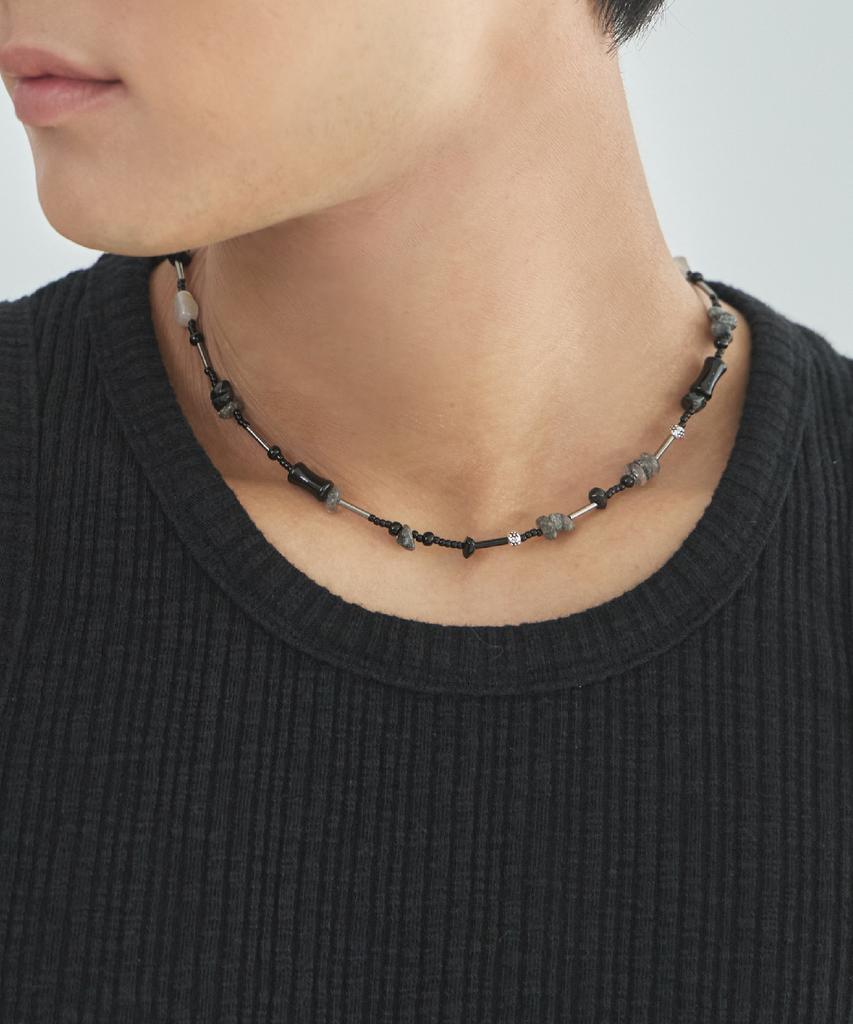 Lad Edition Gemstone Tube Mix Necklace_Black