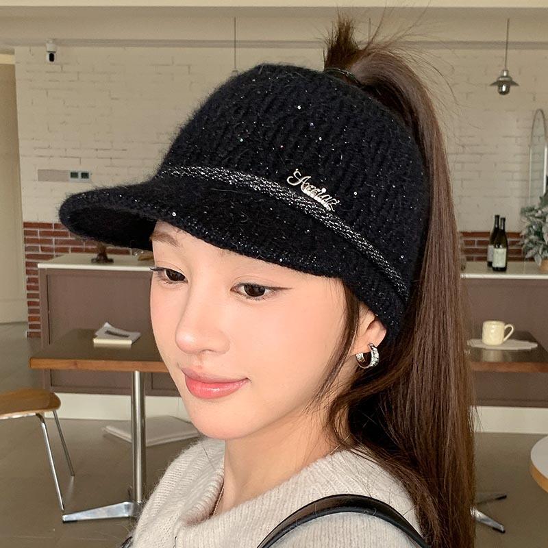 High ponytail empty top knitted cap women's autumn and winter knitted wool thermal hat can tie ponytail baseball cap tide